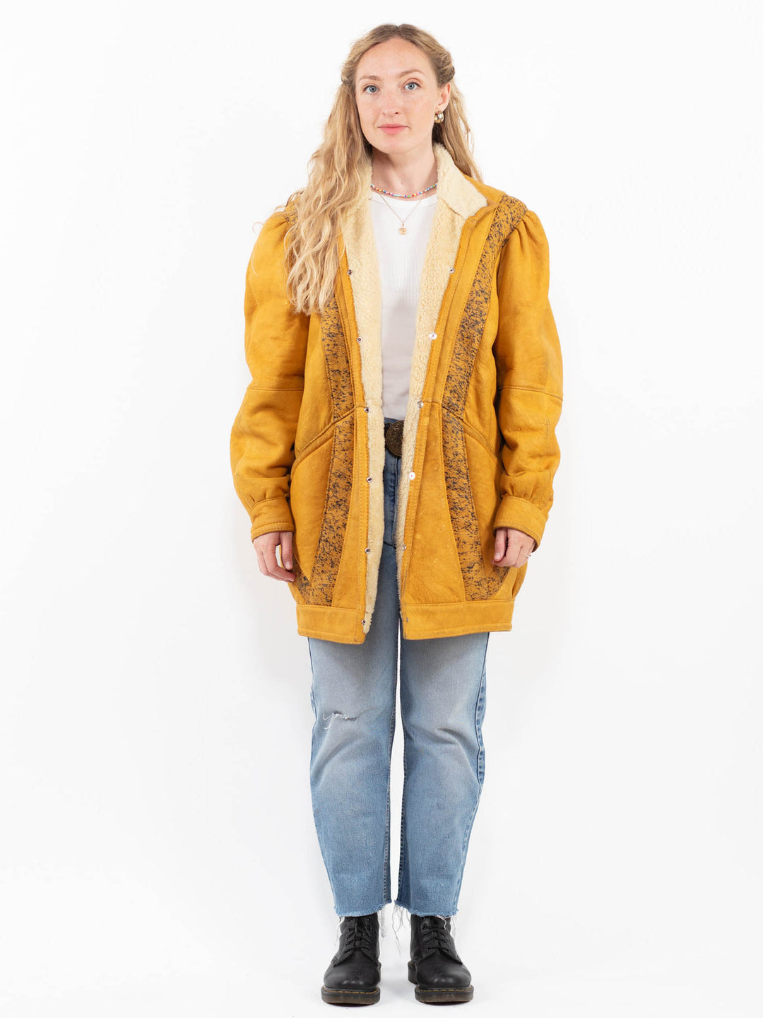 Vintage 70's Women Sheepskin Coat in YellowA0298