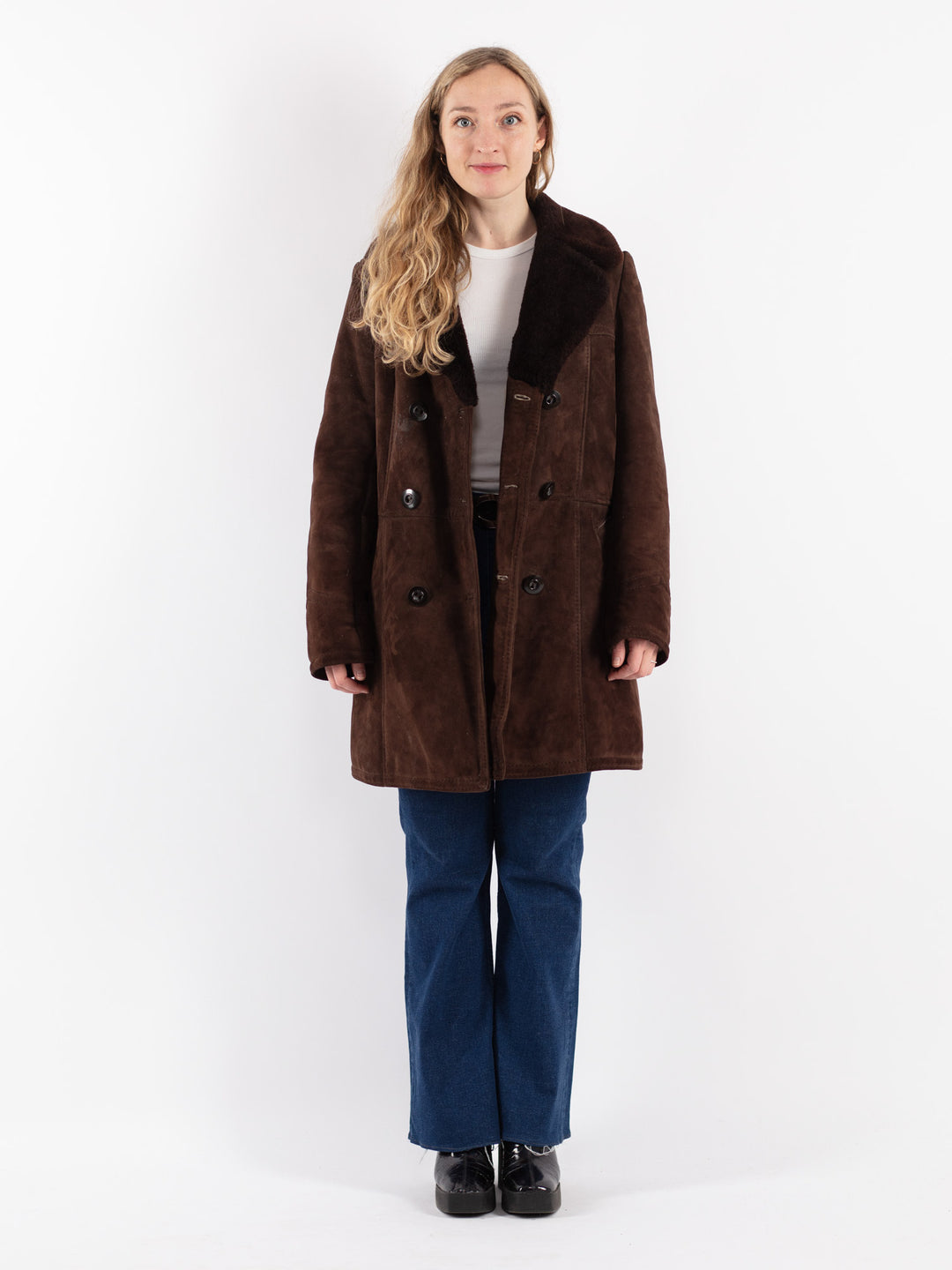 Vintage 70's Women Sheepskin Coat in Brown
