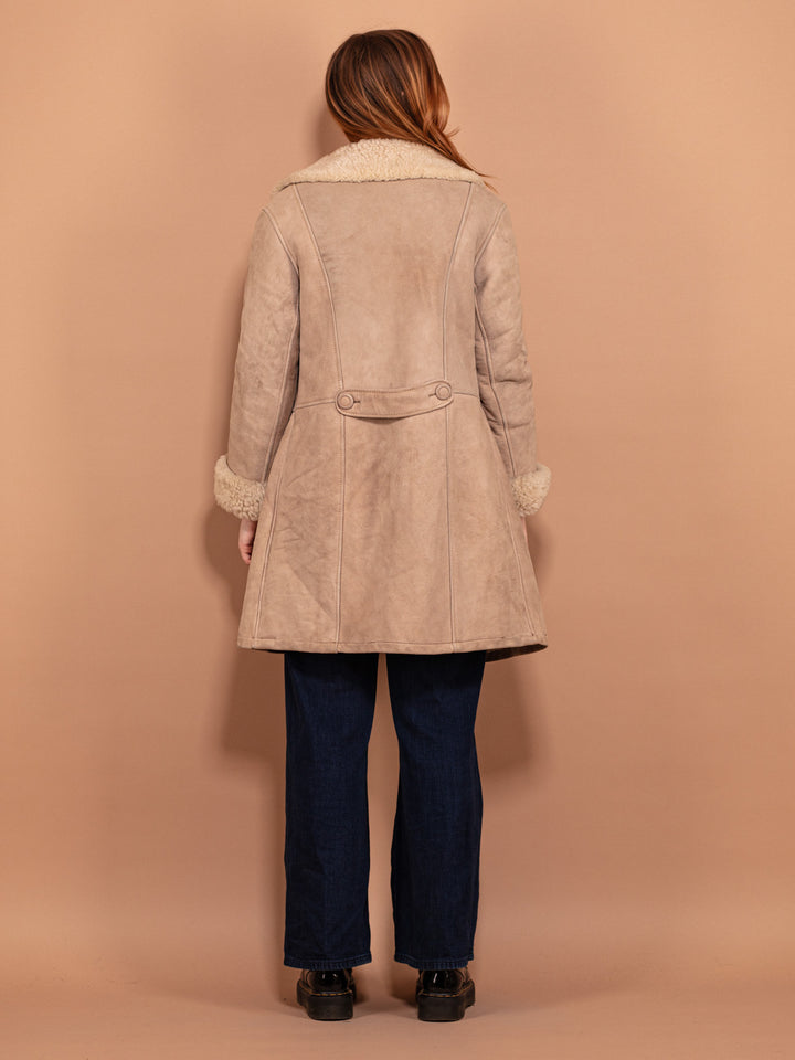 Vintage 70's Women Sheepskin Coat in Beige