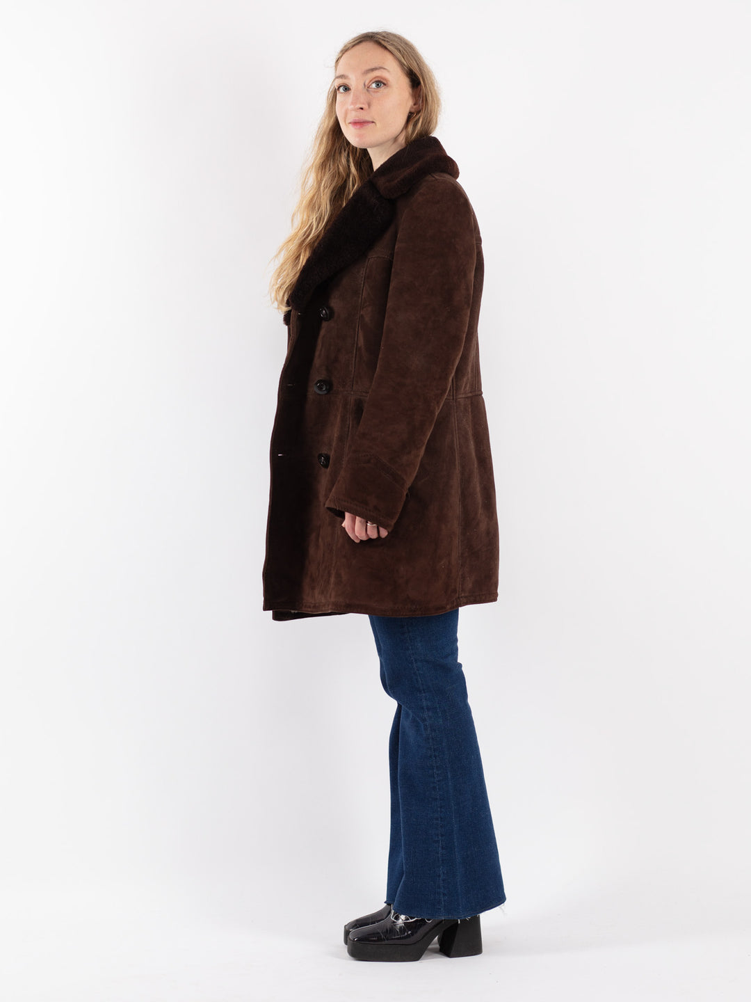 Vintage 70's Women Sheepskin Coat in Brown