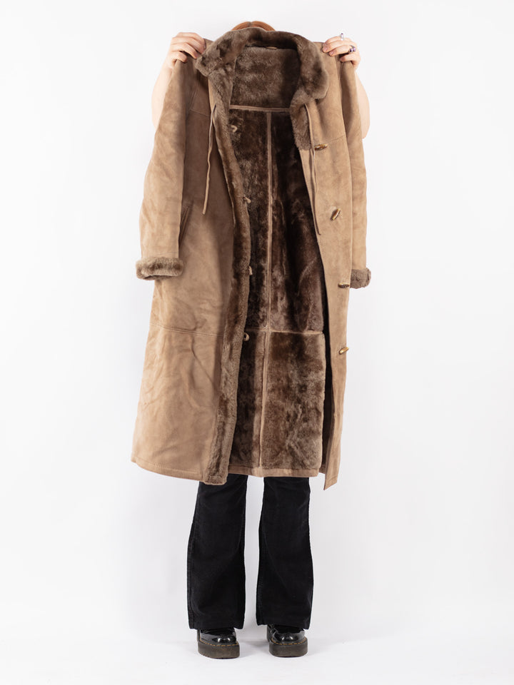 Vintage 70's Women Sheepskin Coat in Beige