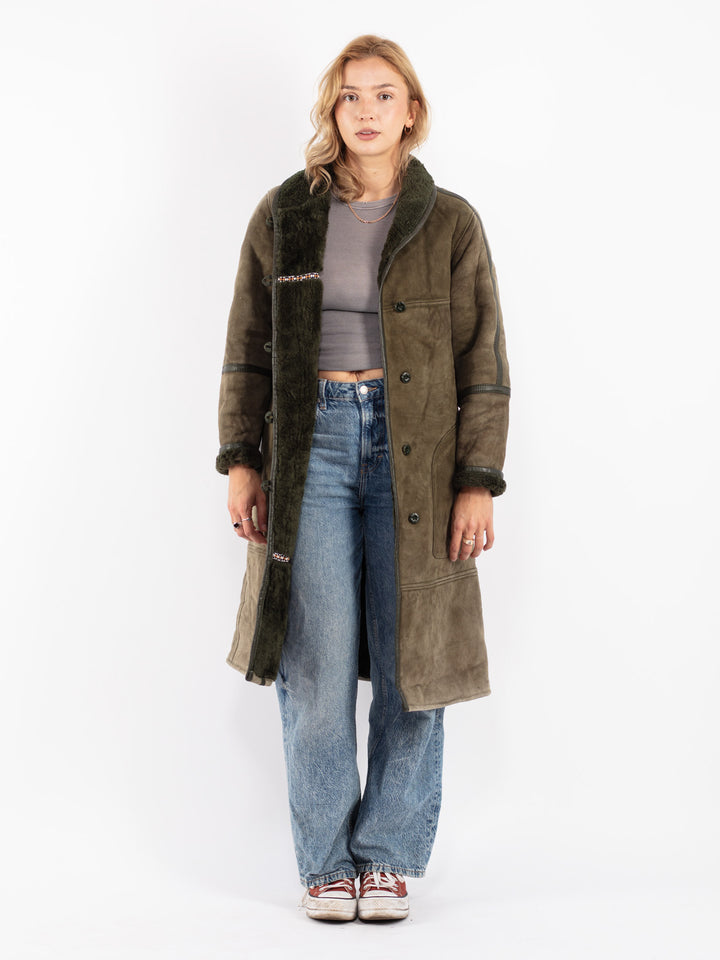 Vintage 70's Women Sheepskin Coat in Green