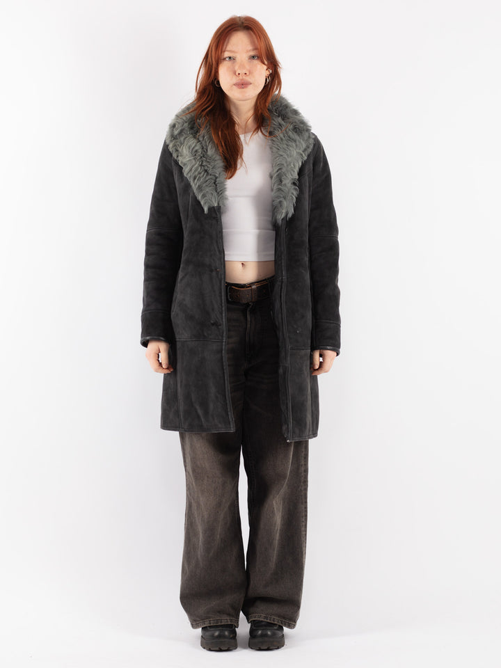 Vintage 70's Women Sheepskin Coat in Gray