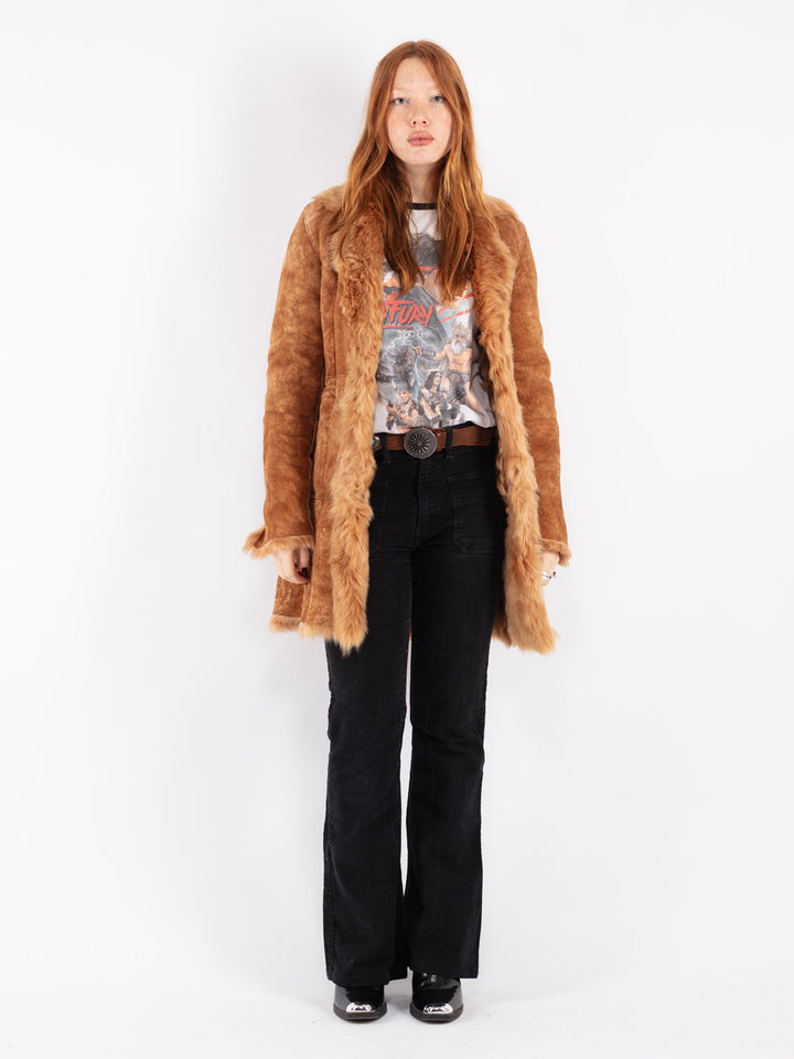 Vintage 70's Women Sheepskin Coat in Brown