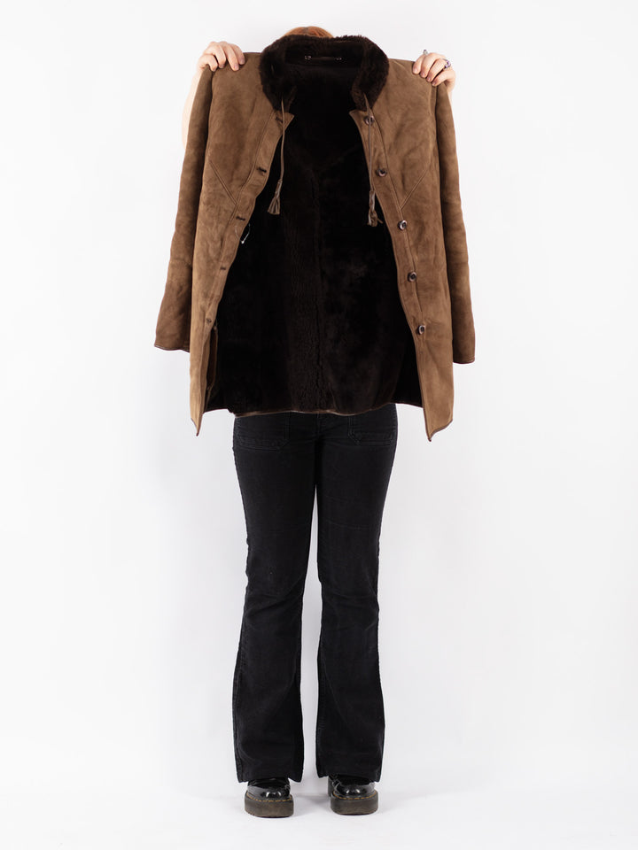 Vintage 70's Women Sheepskin Coat in Brown