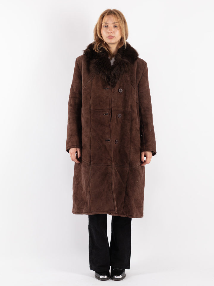 Vintage 70's Women Sheepskin Coat in Brown