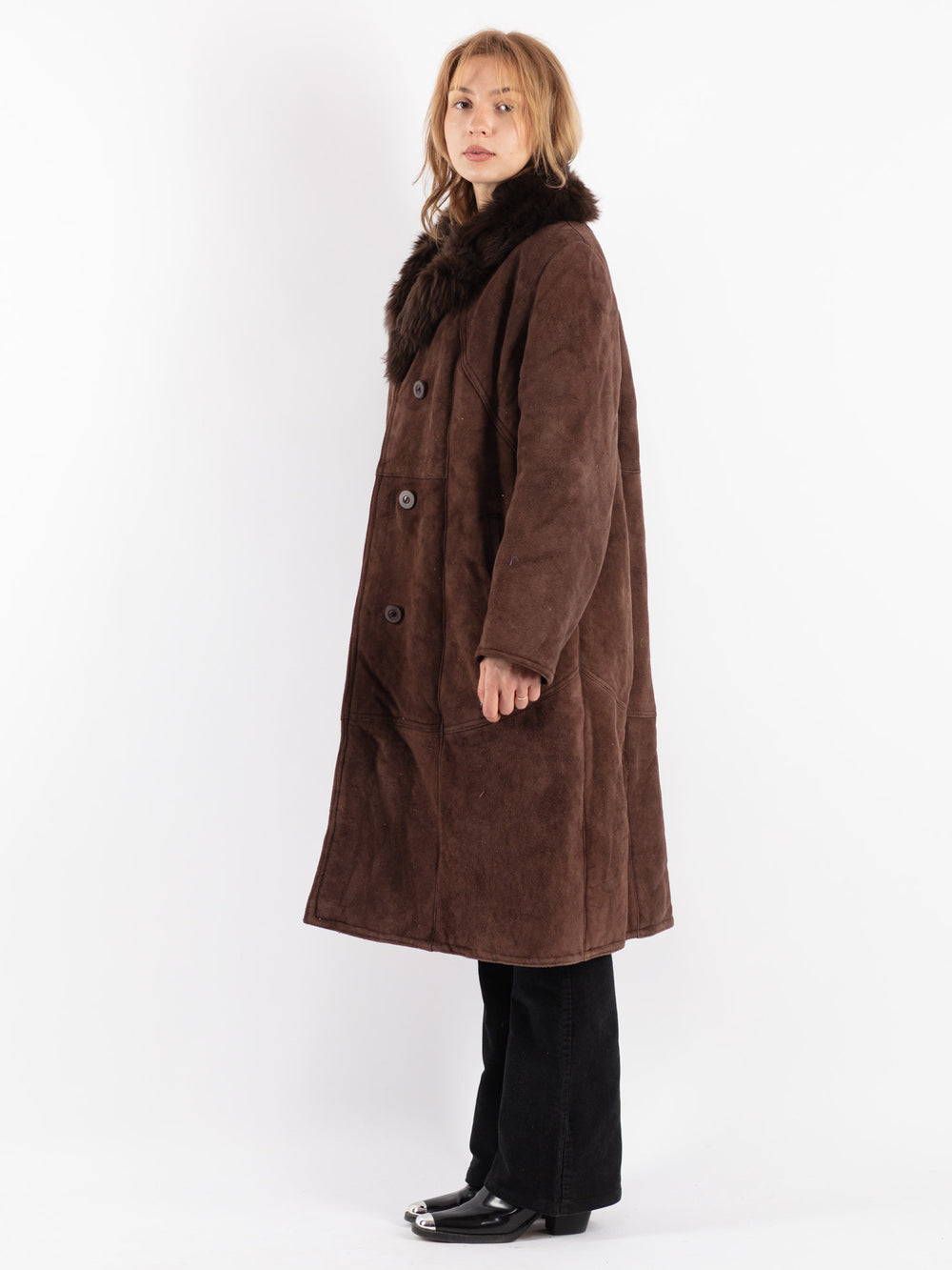 Vintage 70's Women Sheepskin Coat in Brown
