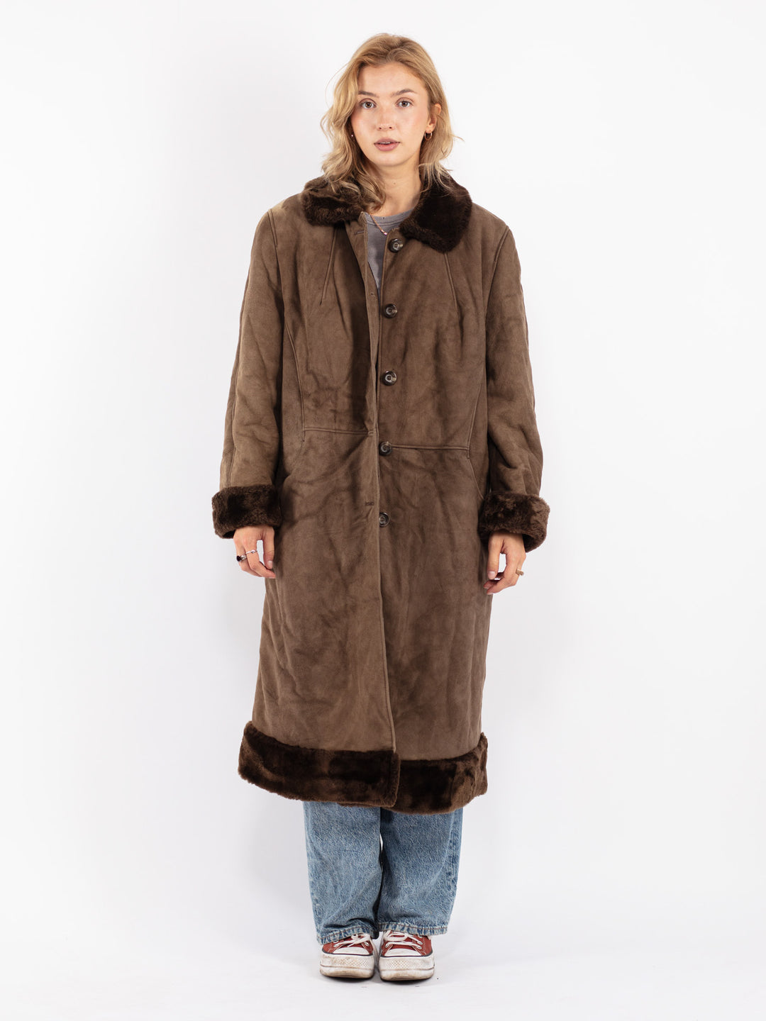 Vintage 70's Women Sheepskin Coat in Brown