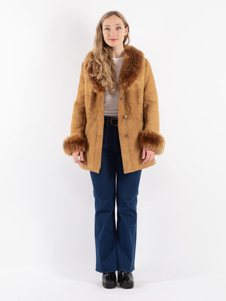 Vintage 70's Women Sheepskin Coat in Beige