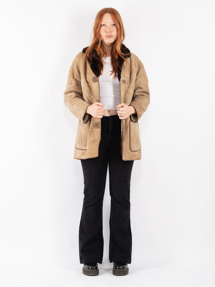 Vintage 70's Women Sheepskin Coat in Beige