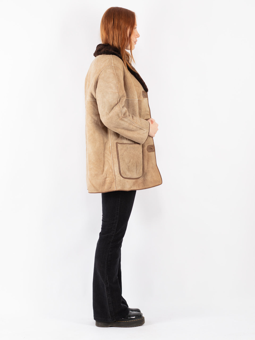 Vintage 70's Women Sheepskin Coat in Beige