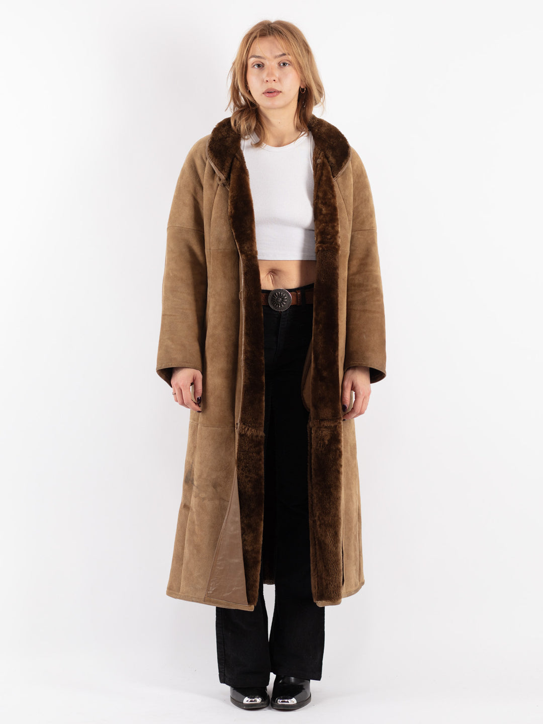 Vintage 70's Women Sheepskin Coat in Beige