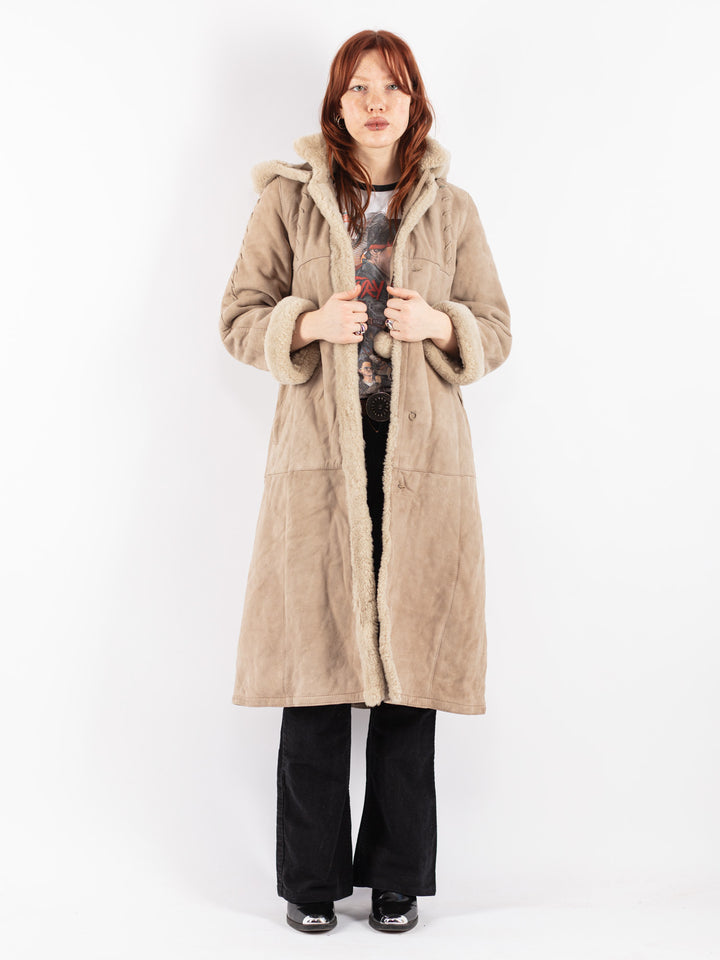 Vintage 70's Women Sheepskin Coat in Beige