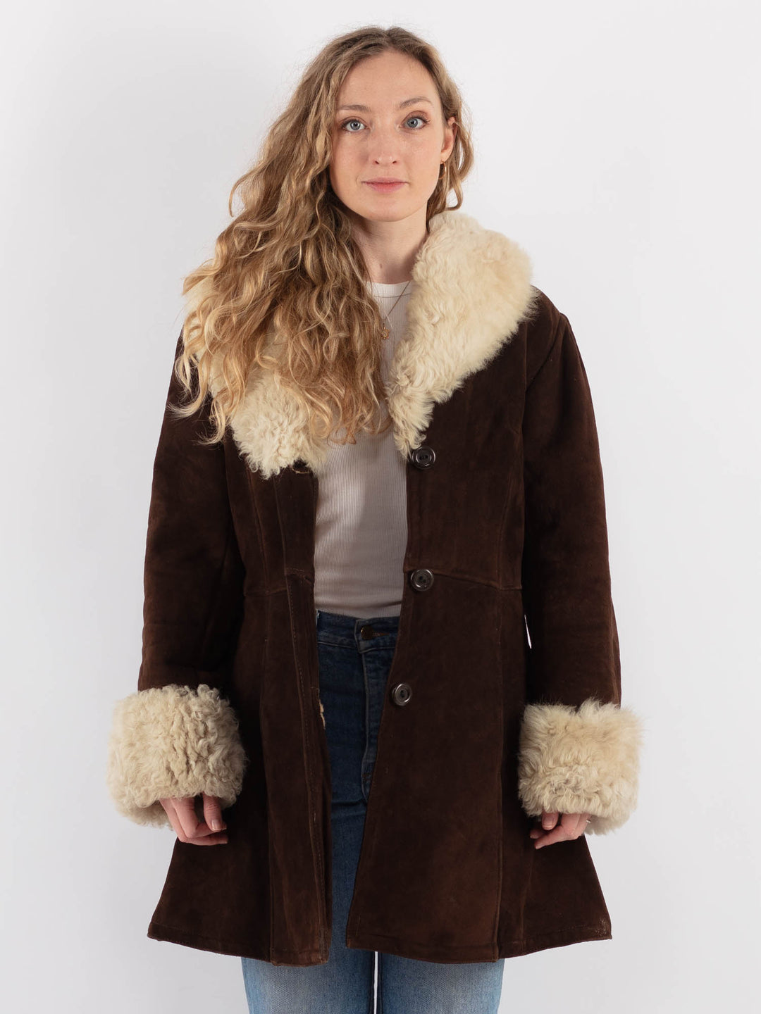 Vintage 70's Women Sheepskin Coat in BrownV9257