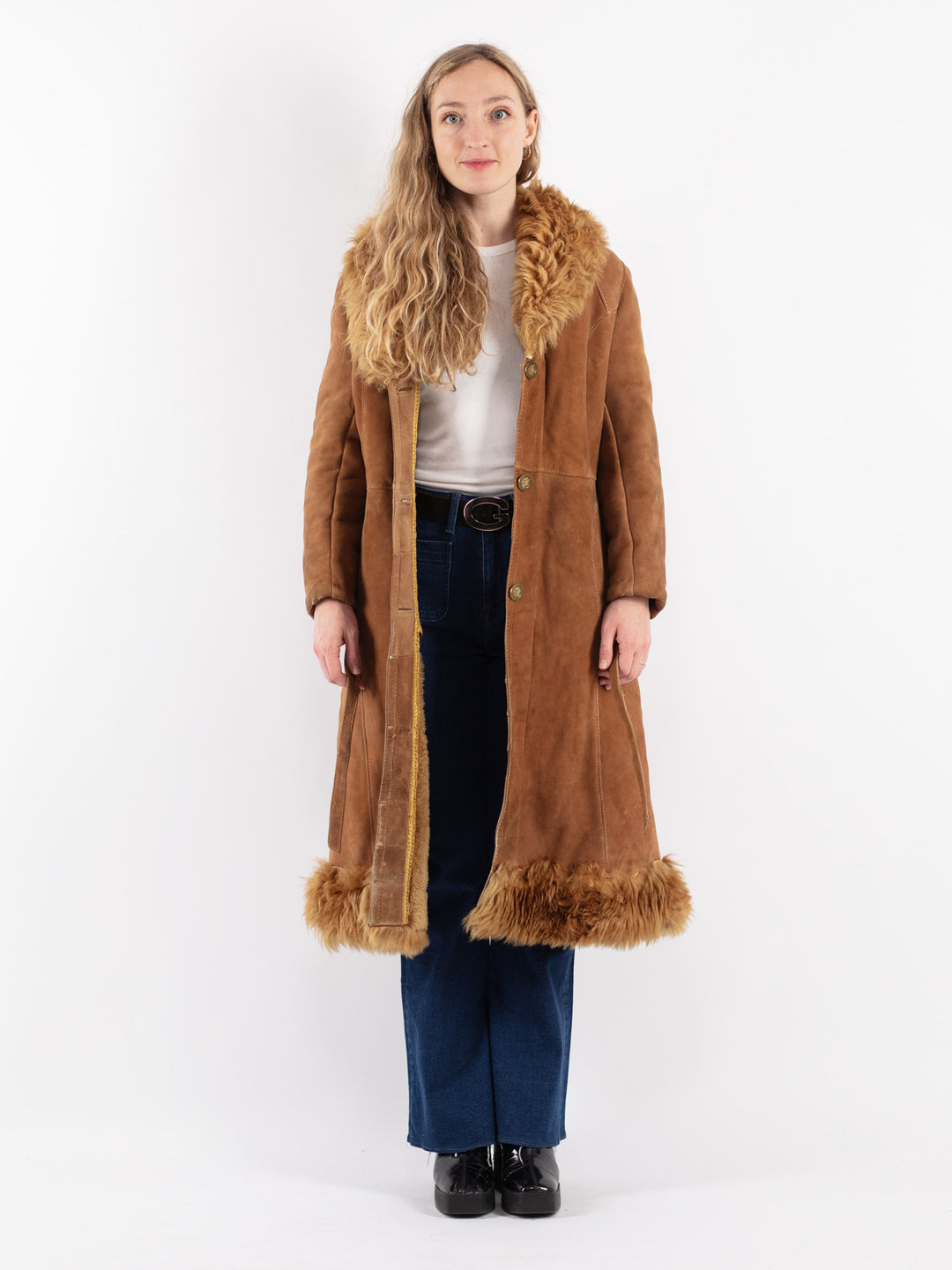 Vintage 70's Women Sheepskin Coat in Brown