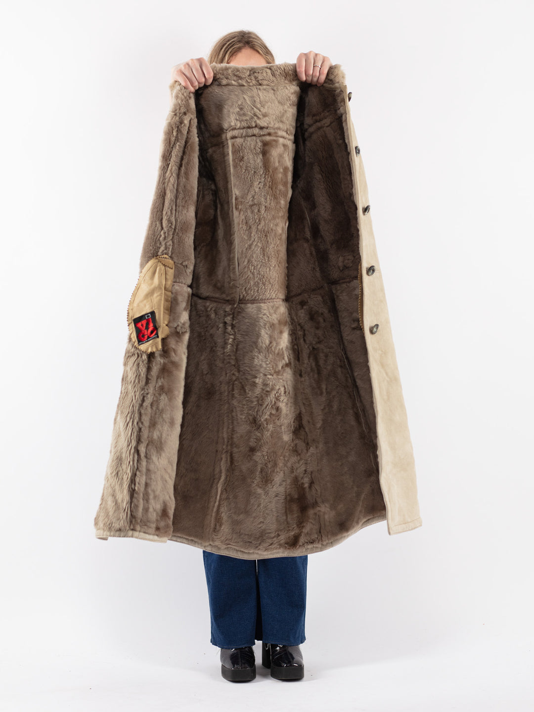 Vintage 70's Women Sheepskin Coat in Beige