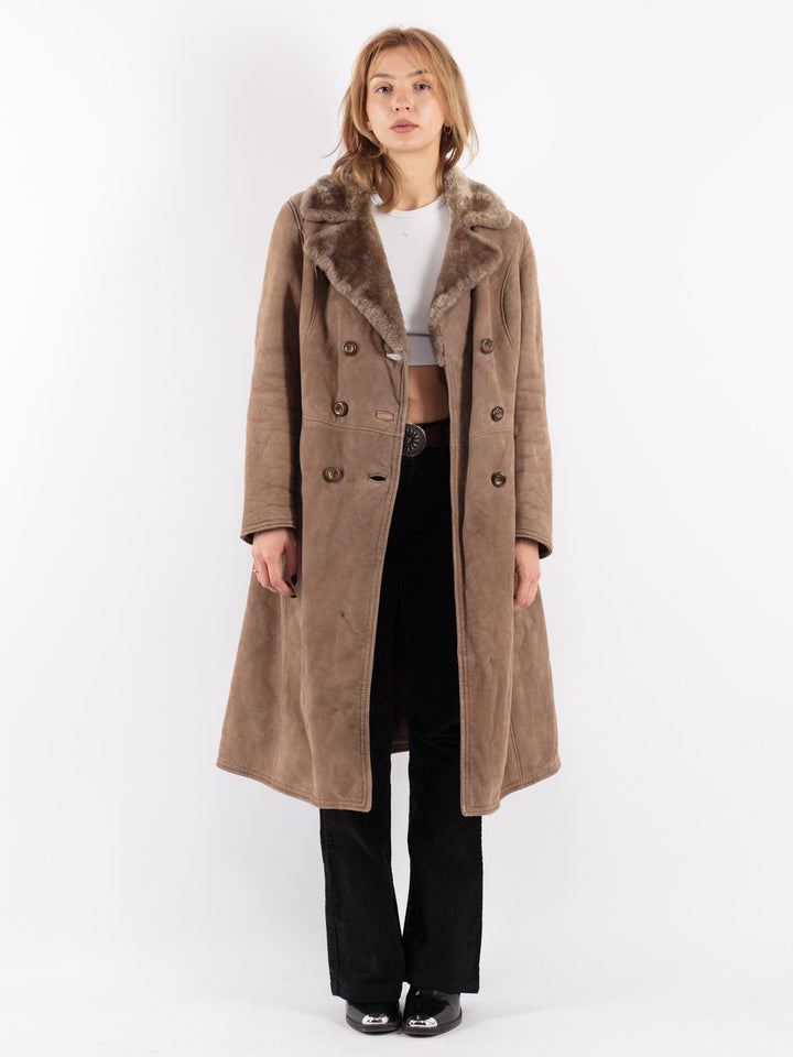 Vintage 70's Women Shearling Coat in Beige
