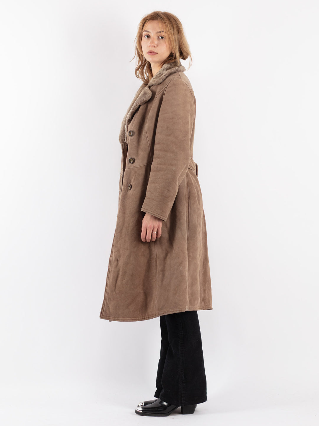 Vintage 70's Women Shearling Coat in Beige