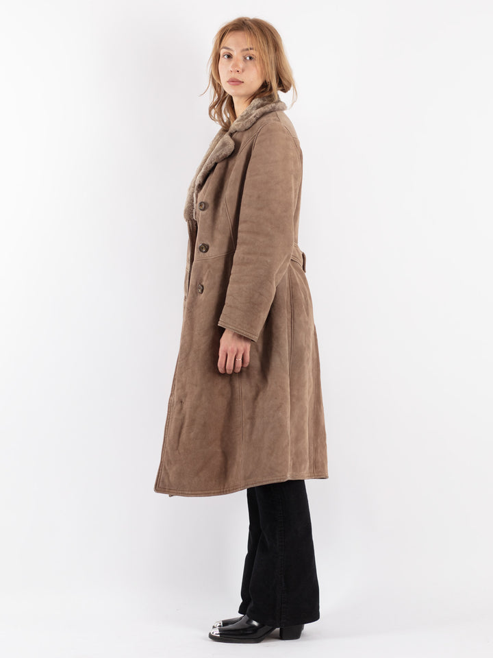 Vintage 70's Women Shearling Coat in Beige