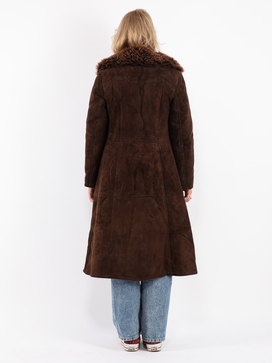 Vintage 70's Women Sheepskin Shearling Coat in Brown