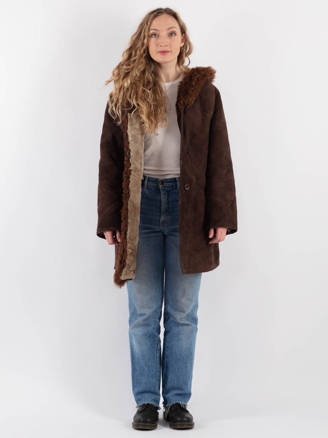 Vintage 70's Women Sheepskin Coat in Brown