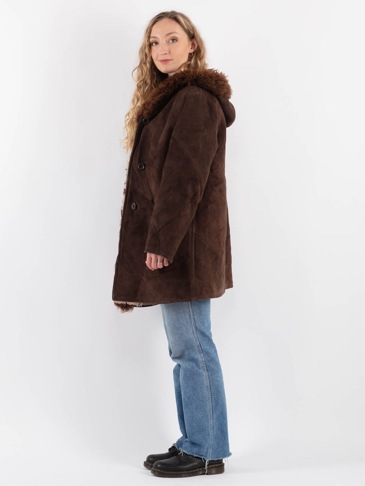 Vintage 70's Women Sheepskin Coat in Brown