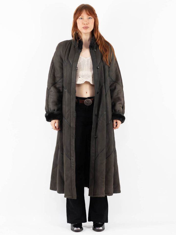Vintage 70's Women Sheepskin Coat in GrayV9807