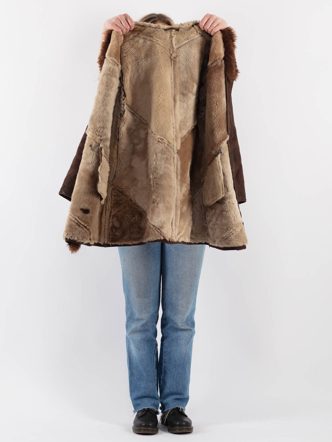 Vintage 70's Women Sheepskin Coat in Brown