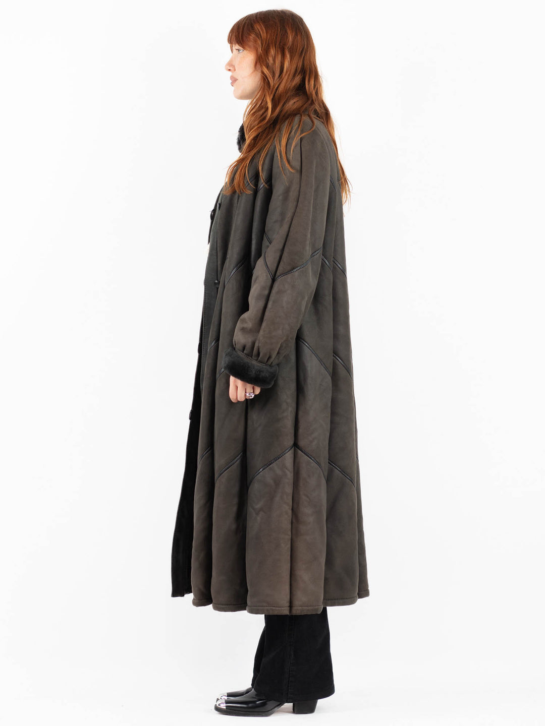 Vintage 70's Women Sheepskin Coat in GrayV9807