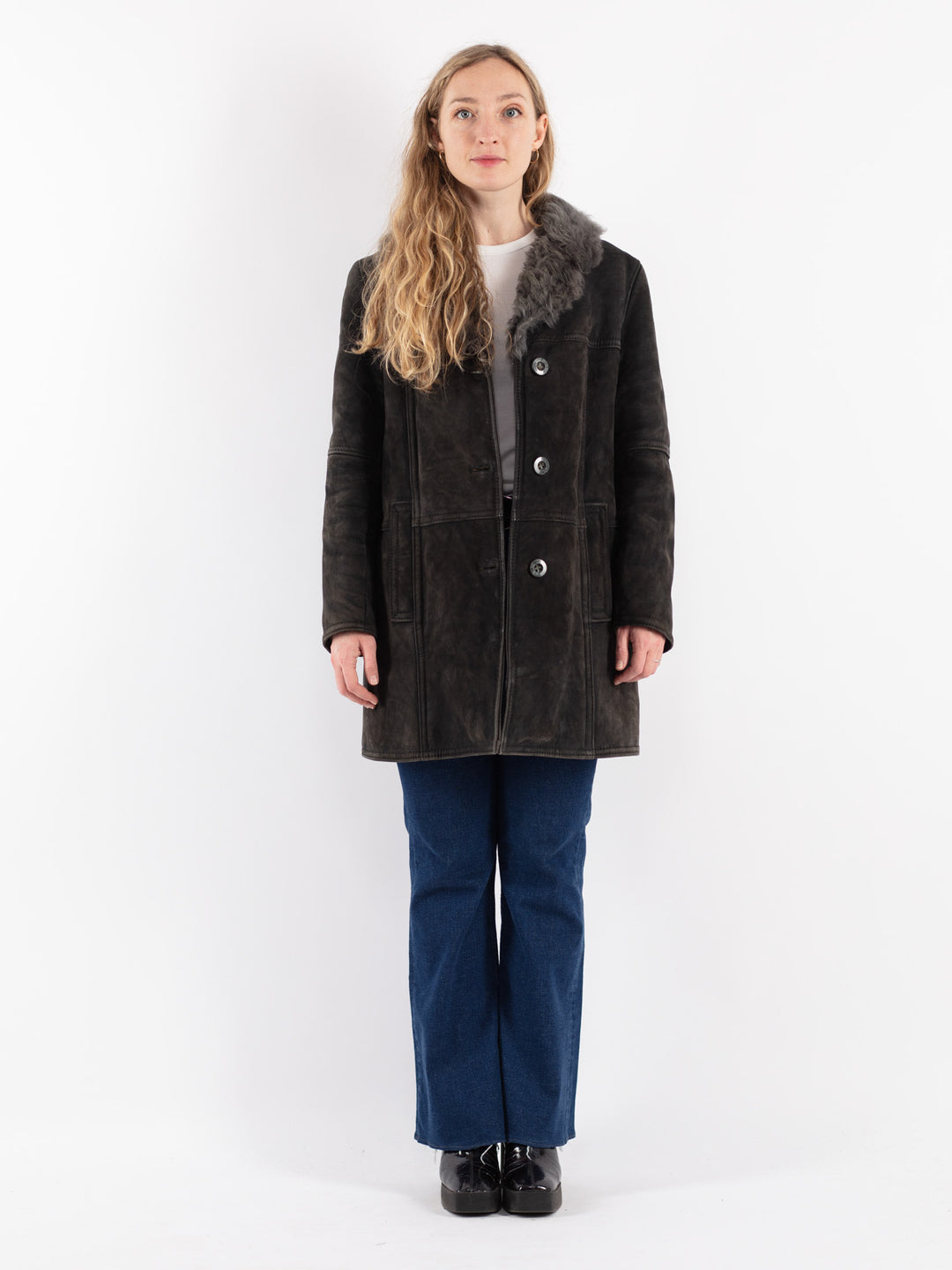 Vintage 70's Women Sheepskin Coat in Gray