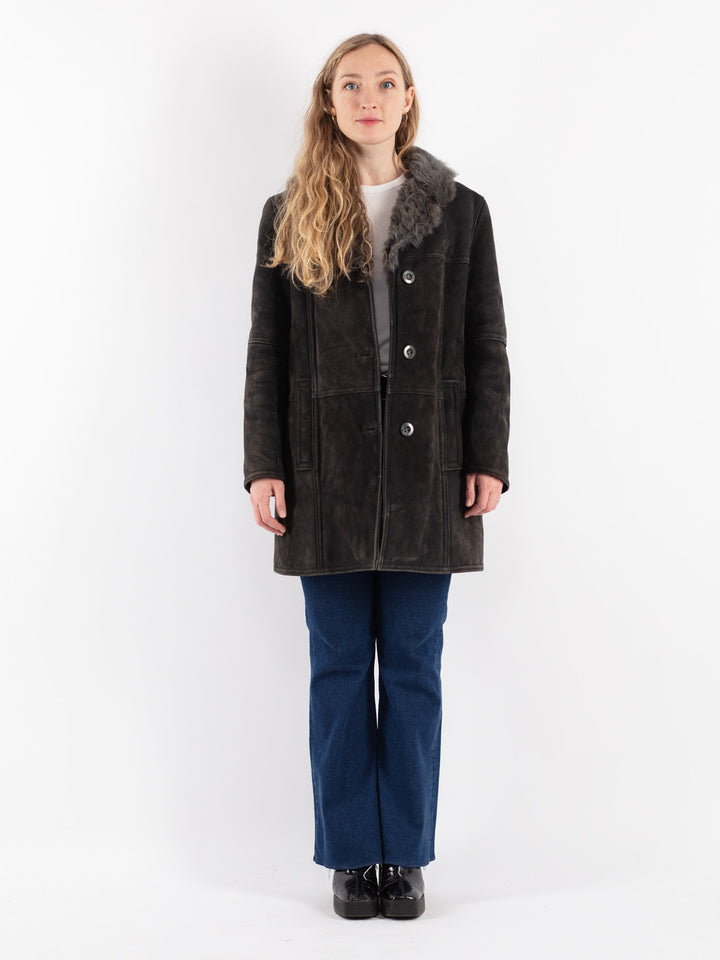 Vintage 70's Women Sheepskin Coat in Gray