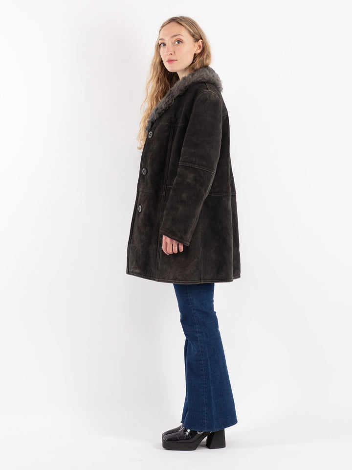 Vintage 70's Women Sheepskin Coat in Gray