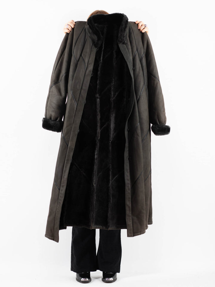 Vintage 70's Women Sheepskin Coat in GrayV9807