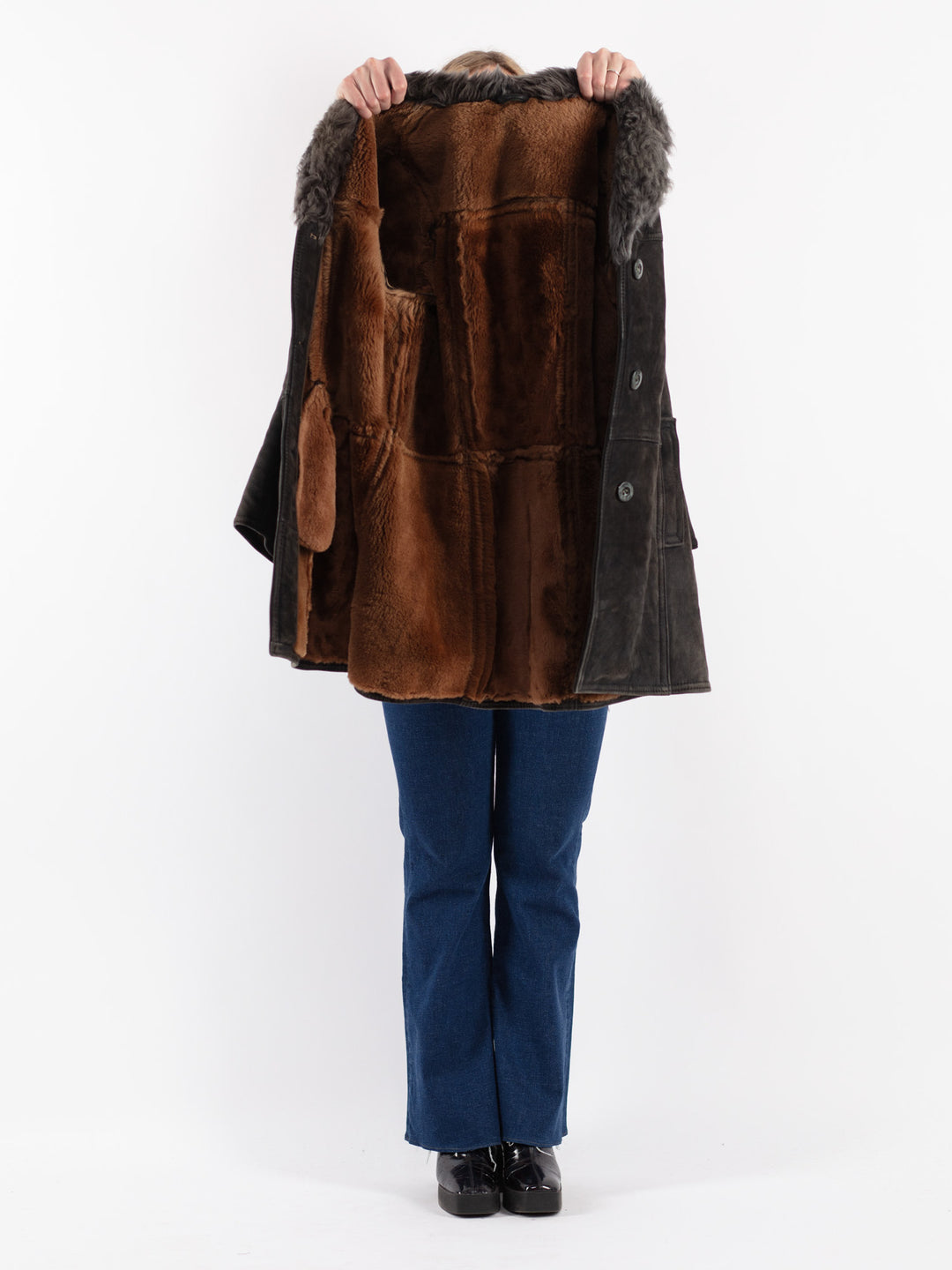 Vintage 70's Women Sheepskin Coat in Gray