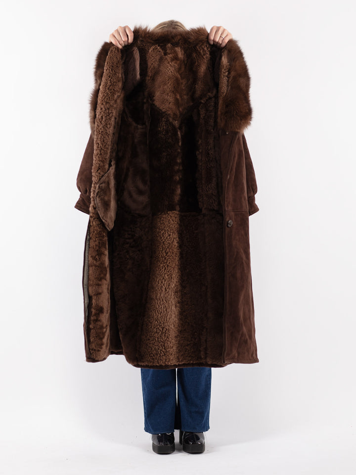 Vintage 70's Women Sheepskin Coat in Brown