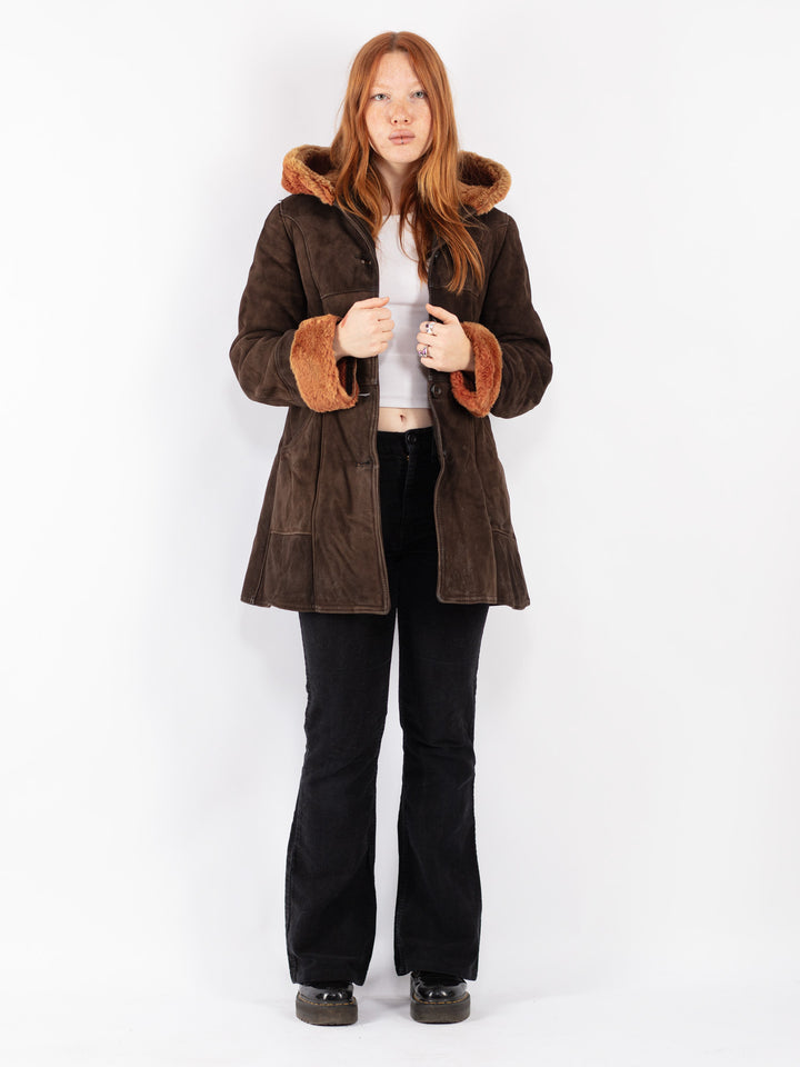 Vintage 70's Women Sheepskin Coat in Brown