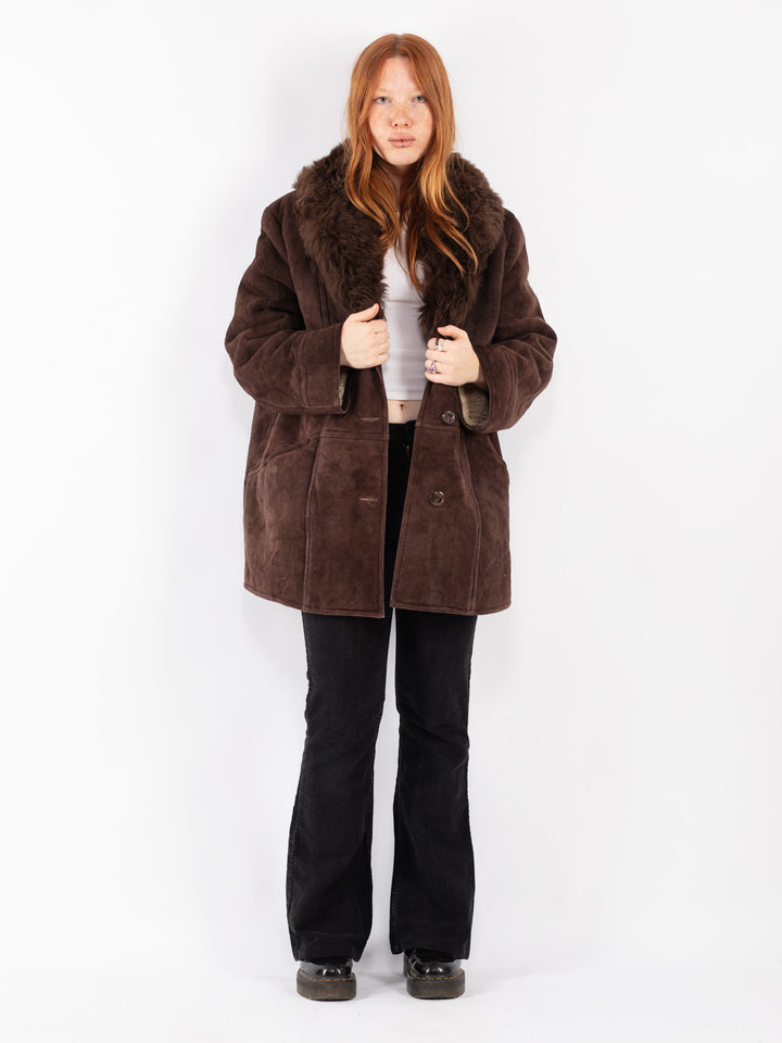 Vintage 70's Women Sheepskin Coat in Brown