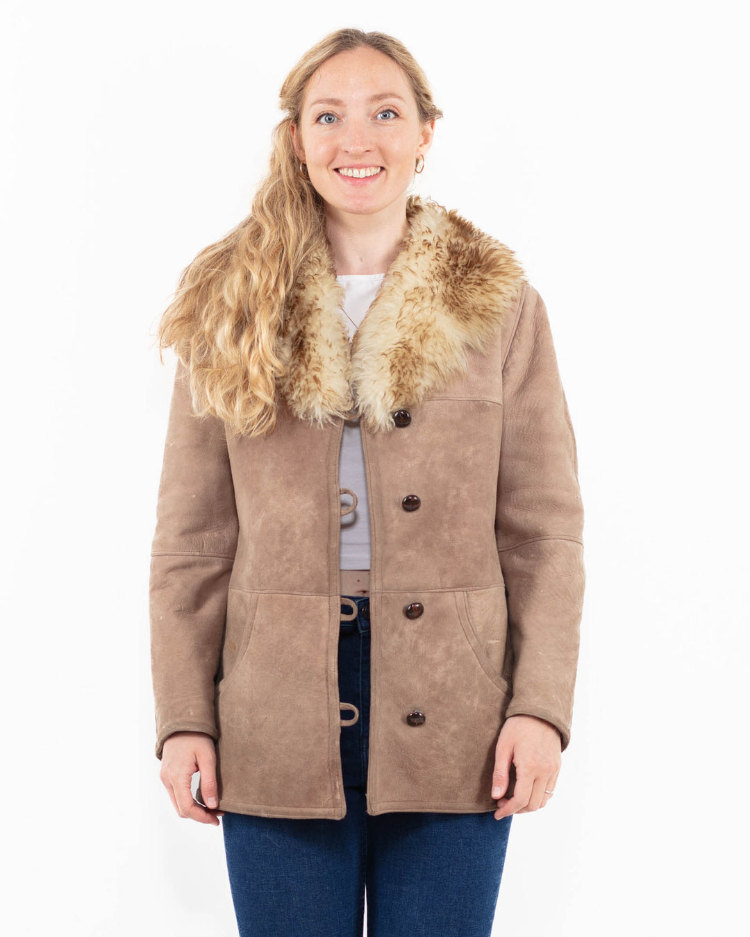 Vintage 70's Women Sheepskin Coat in BeigeA0012