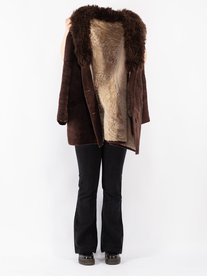 Vintage 70's Women Sheepskin Coat in Brown