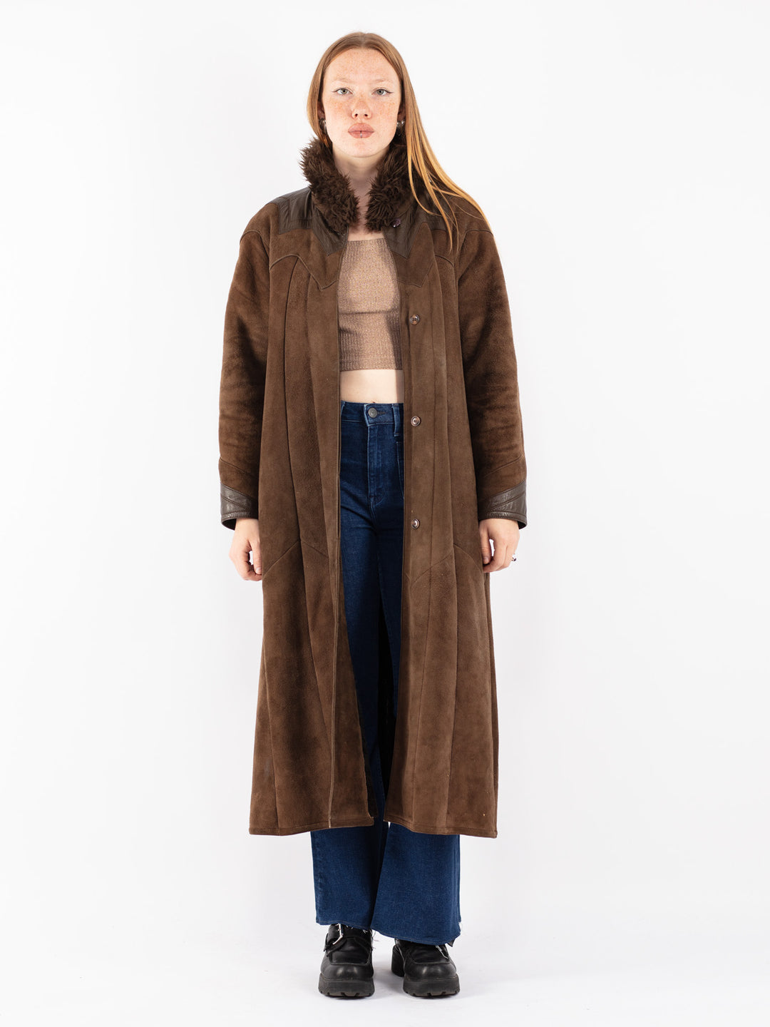 Vintage 70's Women Sheepskin Coat in Brown