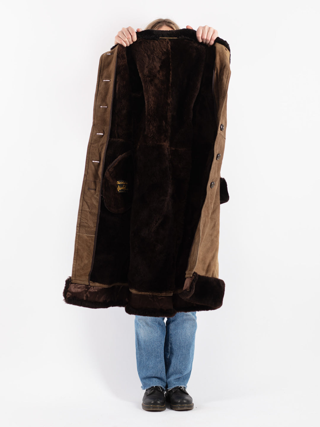 Vintage 70's Women Sheepskin Coat in Beige