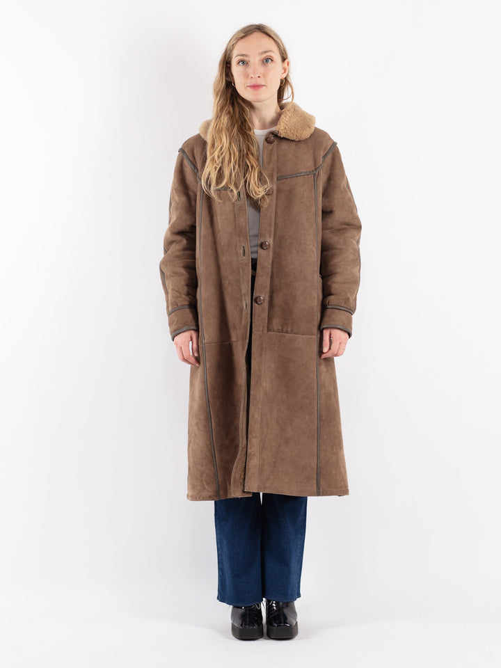 Vintage 70's Women Sheepskin Coat in Beige