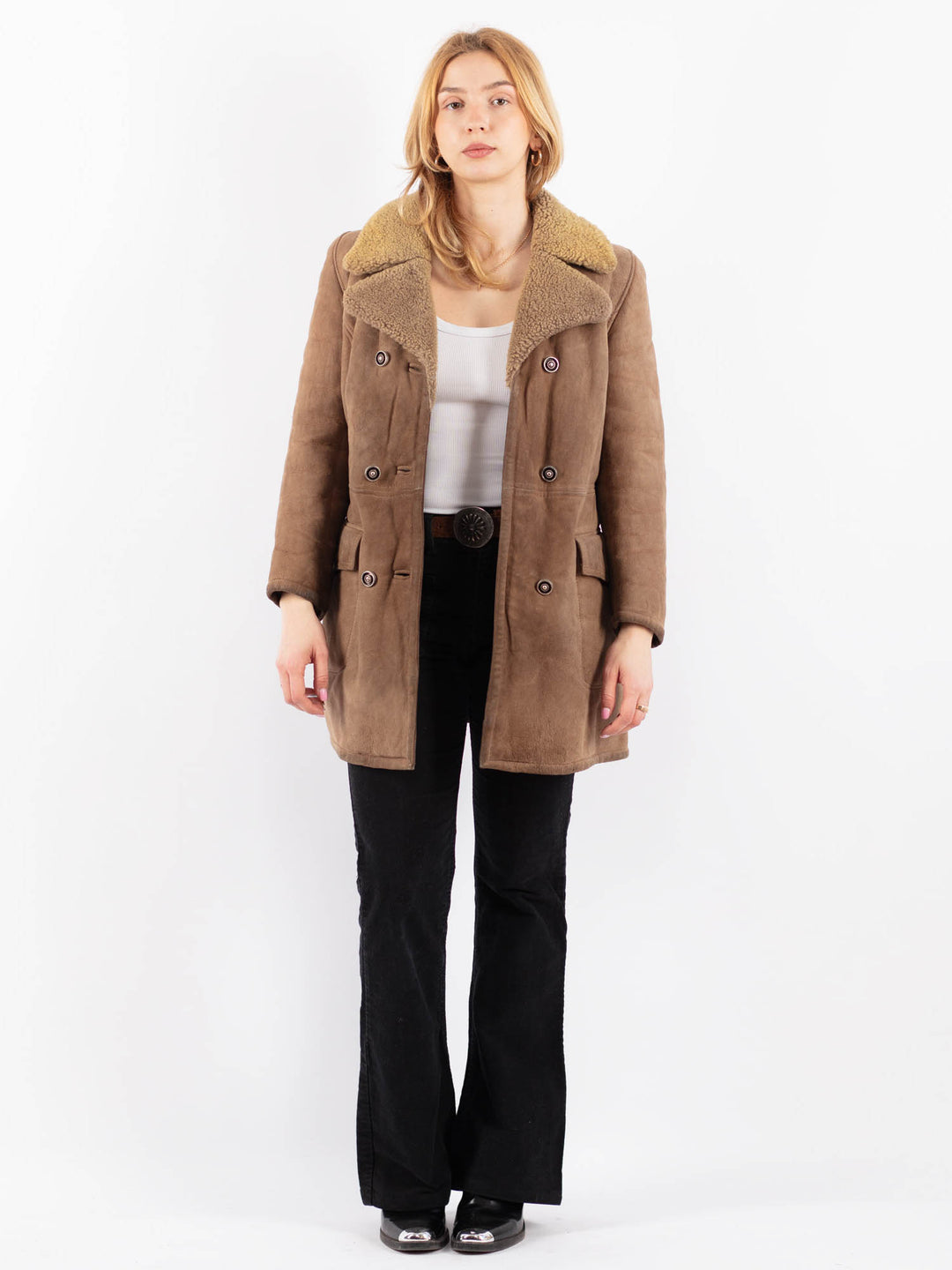 Vintage 70's Women Sheepskin Coat in BeigeV9679