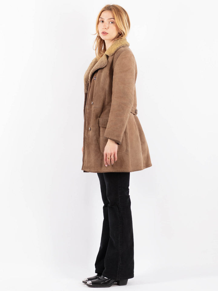 Vintage 70's Women Sheepskin Coat in BeigeV9679