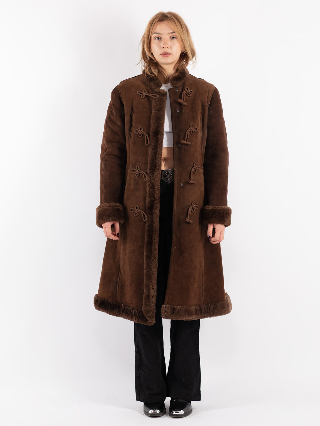 Vintage 70's Women Sheepskin Coat in Brown