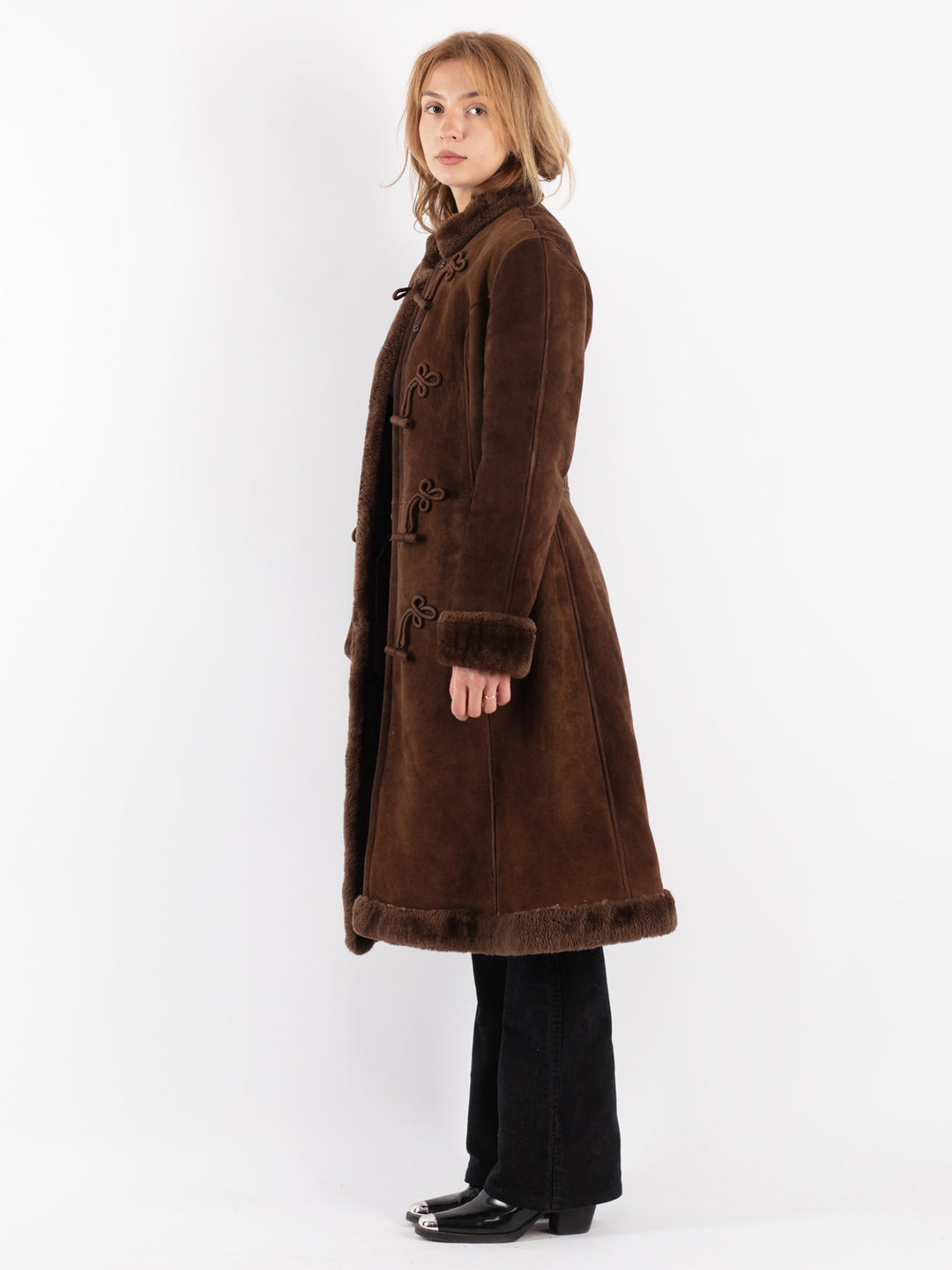 Vintage 70's Women Sheepskin Coat in Brown