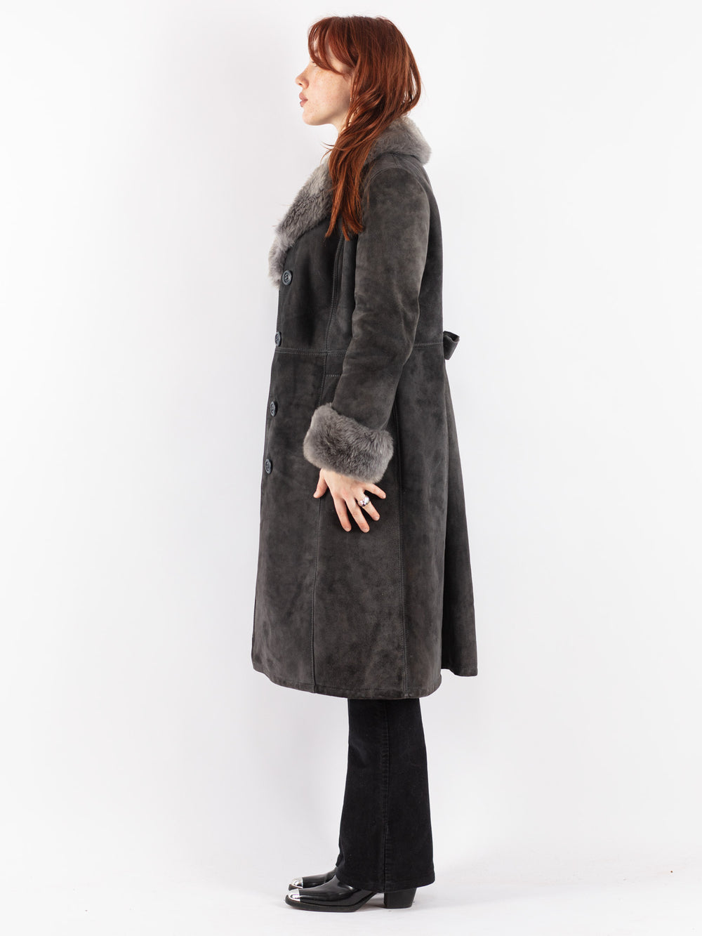 Vintage 70's Women Sheepskin Coat in Gray