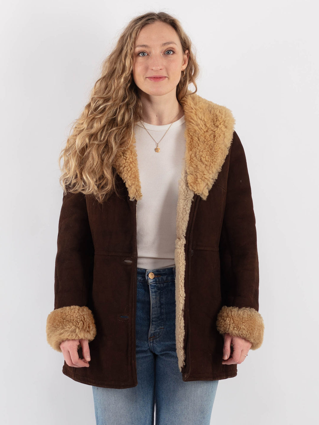 Vintage 70's Women Sheepskin Coat in BrownV9264