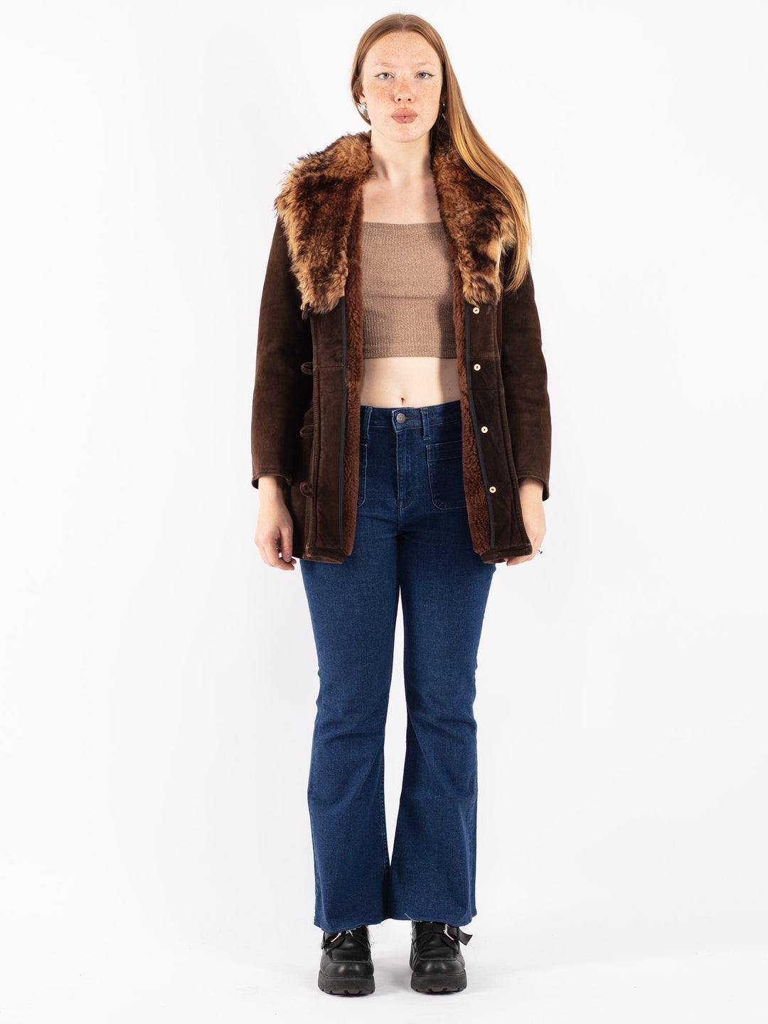 Vintage 70's Women Sheepskin Coat in Brown