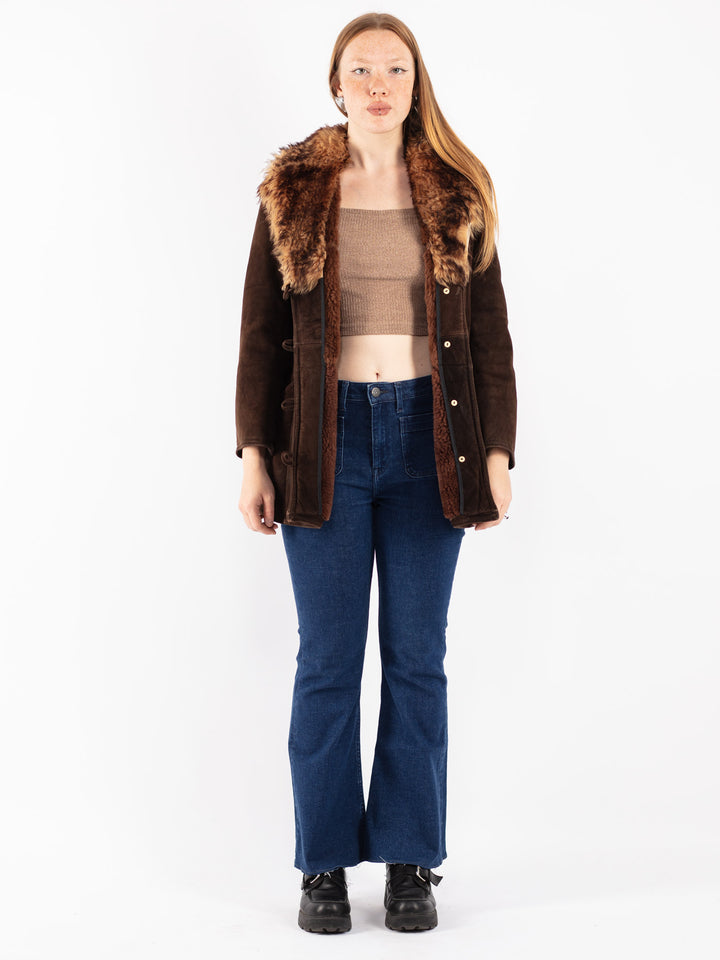 Vintage 70's Women Sheepskin Coat in Brown